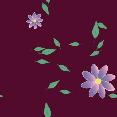 Basit renkli çiçekler ve yeşil yapraklı vektör şablonu