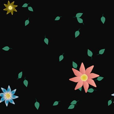 Basit renkli çiçekler ve yeşil yapraklı vektör şablonu