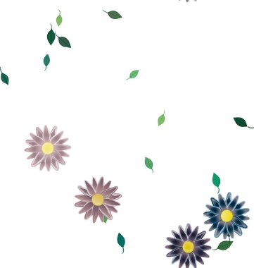 Basit renkli çiçekler ve yeşil yapraklı vektör şablonu