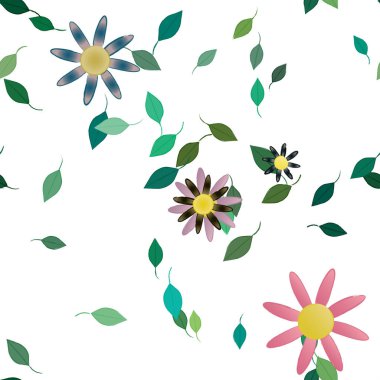 Serbest kompozisyonda yeşil yapraklı çiçekler, vektör illüstrasyonu