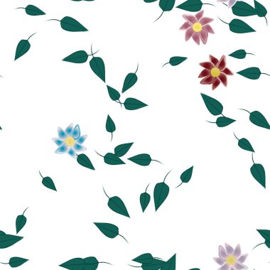 Serbest kompozisyonda yeşil yapraklı çiçekler, vektör illüstrasyonu