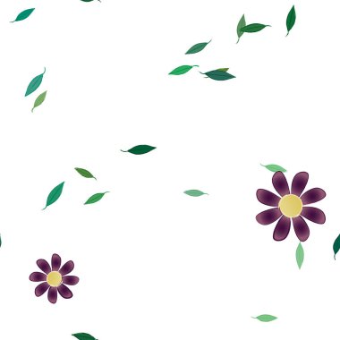 Basit renkli çiçekler ve yeşil yapraklı vektör şablonu