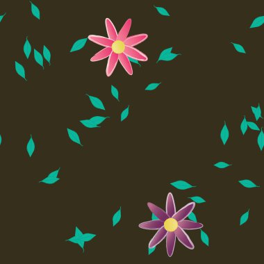 Serbest kompozisyonda yeşil yapraklı çiçekler, vektör illüstrasyonu