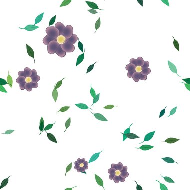 Serbest kompozisyonda yeşil yapraklı çiçekler, vektör illüstrasyonu