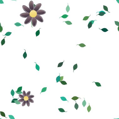 arkaplanda renkli çiçekler ve yeşil yapraklar, vektör illüstrasyonu