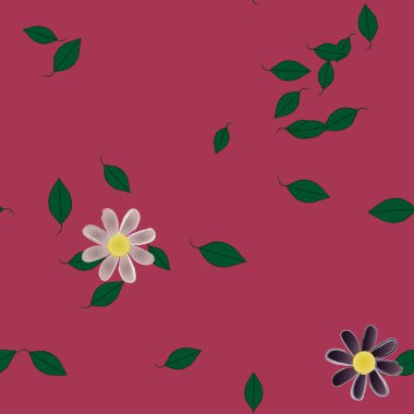 Basit çiçek ve yeşil yapraklı tasarım kompozisyonu, vektör illüstrasyonu