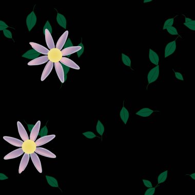 Basit çiçek ve yeşil yapraklı tasarım kompozisyonu, vektör illüstrasyonu