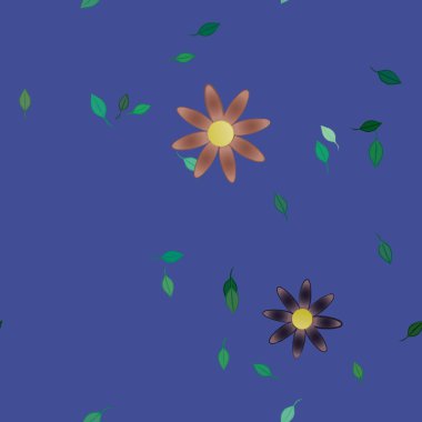 Basit çiçek ve yeşil yapraklı tasarım kompozisyonu, vektör illüstrasyonu