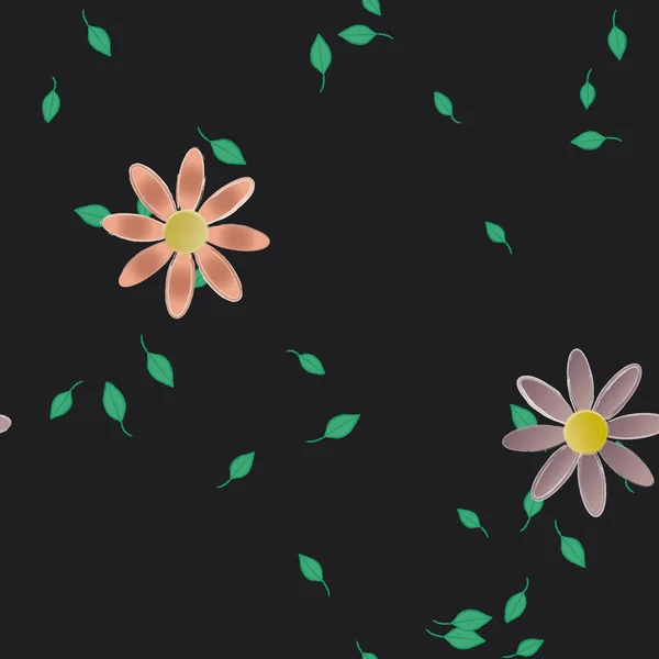 Flores Colores Hojas Verdes Fondo Ilustración Vectorial — Vector de stock