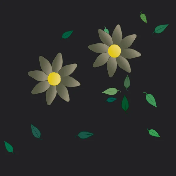 Mooie Compositie Met Eenvoudige Gekleurde Bloemen Groene Bladeren Achtergrond Vector — Stockvector