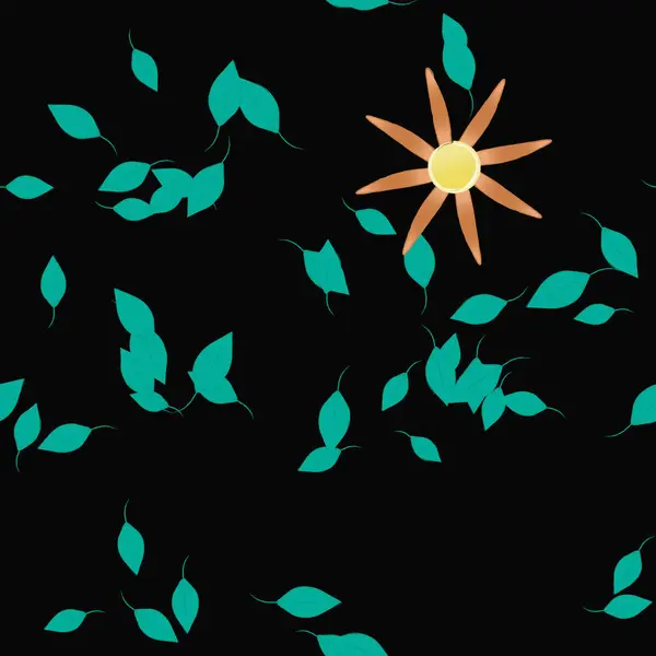 Flores Simples Con Hojas Verdes Composición Libre Ilustración Vectorial — Vector de stock