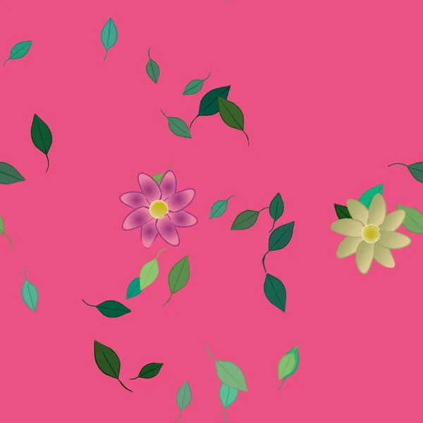 Composição Design Com Flores Simples Folhas Verdes Ilustração Vetorial — Vetor de Stock