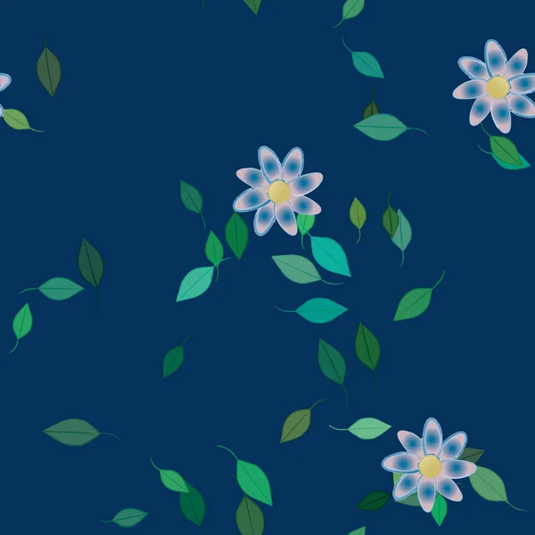 Flores Simples Con Hojas Verdes Composición Libre Ilustración Vectorial — Archivo Imágenes Vectoriales