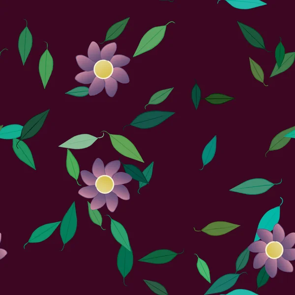 Flores Simples Con Hojas Verdes Composición Libre Ilustración Vectorial — Archivo Imágenes Vectoriales