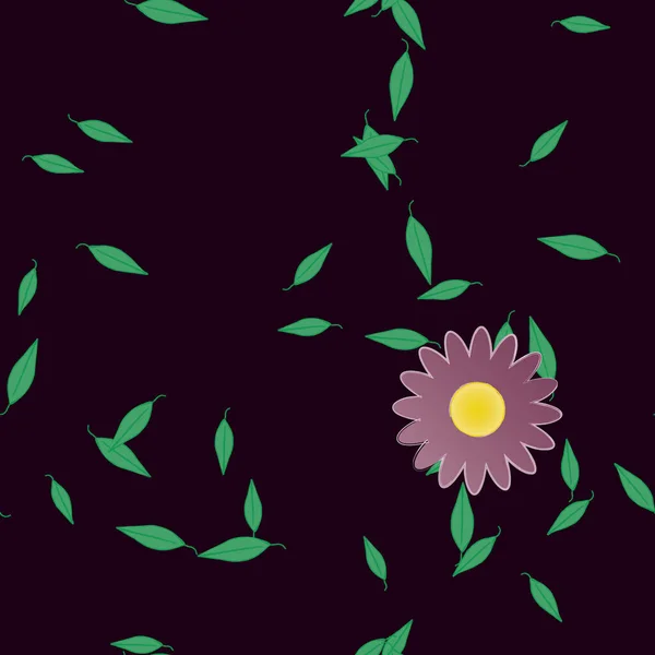 Flores Simples Con Hojas Verdes Composición Libre Ilustración Vectorial — Vector de stock