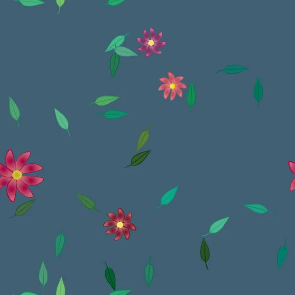 Flores Simples Con Hojas Verdes Composición Libre Ilustración Vectorial — Archivo Imágenes Vectoriales