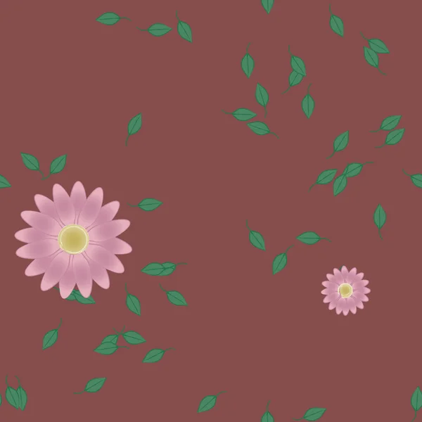 Hermosa Composición Con Flores Colores Simples Hojas Verdes Fondo Ilustración — Archivo Imágenes Vectoriales