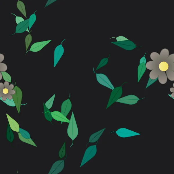 Fleurs Simples Avec Des Feuilles Vertes Composition Libre Illustration Vectorielle — Image vectorielle