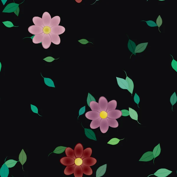 Flores Con Hojas Verdes Composición Libre Ilustración Vectorial — Archivo Imágenes Vectoriales