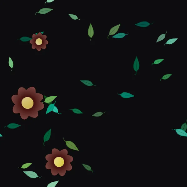 Hermosa Composición Con Flores Colores Simples Hojas Verdes Fondo Ilustración — Archivo Imágenes Vectoriales