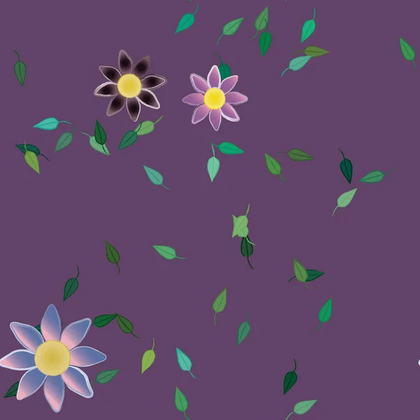 Flores Simples Con Hojas Verdes Composición Libre Ilustración Vectorial — Vector de stock