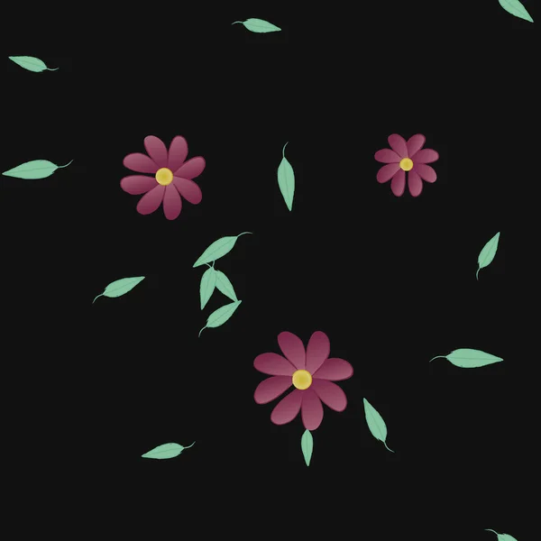 Mooie Compositie Met Eenvoudige Gekleurde Bloemen Groene Bladeren Achtergrond Vector — Stockvector