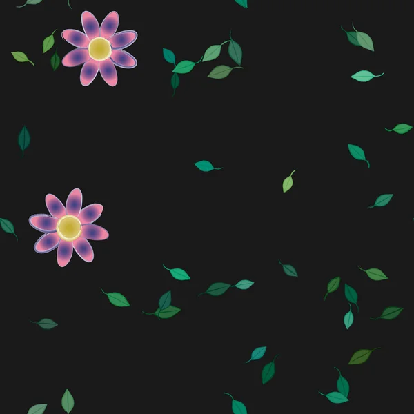 Flores Con Hojas Verdes Composición Libre Ilustración Vectorial — Archivo Imágenes Vectoriales