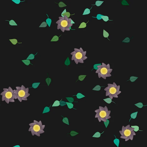 Plantilla Vector Con Flores Coloridas Simples Hojas Verdes — Archivo Imágenes Vectoriales