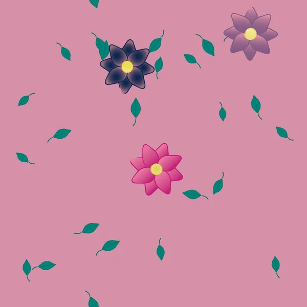 Hermosa Composición Con Flores Colores Simples Hojas Verdes Fondo Ilustración — Vector de stock