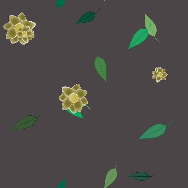 Hermosa Composición Con Flores Colores Simples Hojas Verdes Fondo Ilustración — Vector de stock