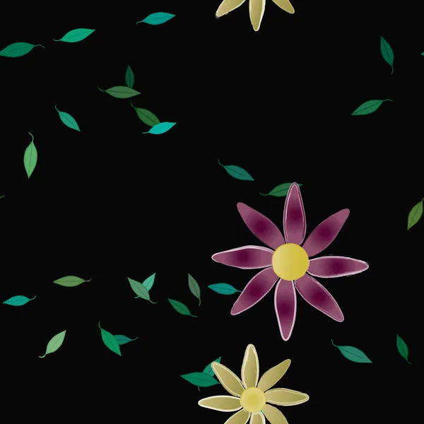 Composition Design Avec Fleurs Simples Feuilles Vertes Illustration Vectorielle — Image vectorielle