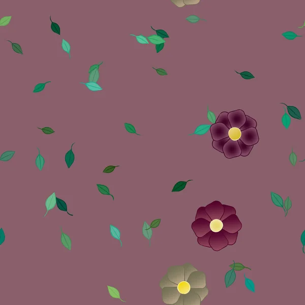 Composición Diseño Con Flores Simples Hojas Verdes Ilustración Vectorial — Archivo Imágenes Vectoriales