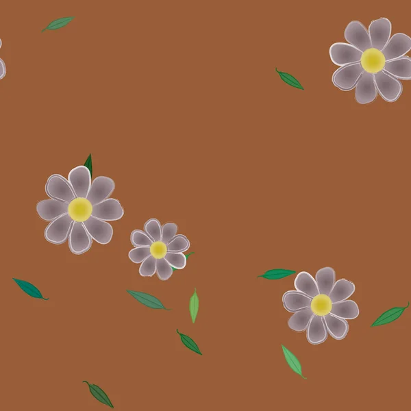 Enkla Blommor Med Gröna Blad Fri Sammansättning Vektor Illustration — Stock vektor