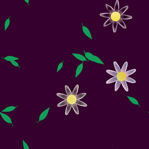 Flores Simples Con Hojas Verdes Composición Libre Ilustración Vectorial — Vector de stock