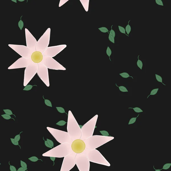 Vacker Komposition Med Enkla Färgade Blommor Och Gröna Blad Bakgrunden — Stock vektor