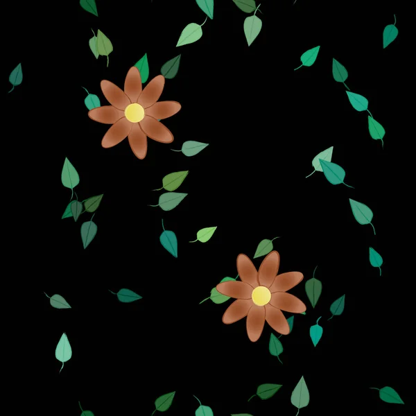 Beautiful Composition Simple Colored Flowers Green Leaves Background Vector Illustration — Stock Vector