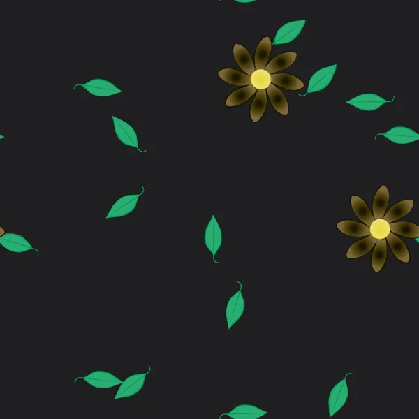 Fleurs Simples Avec Des Feuilles Vertes Composition Libre Illustration Vectorielle — Image vectorielle