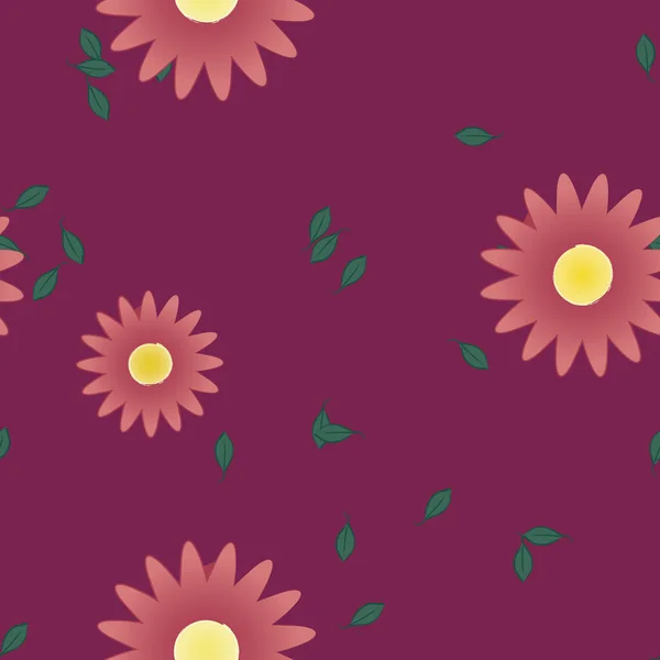 Composición Diseño Con Flores Simples Hojas Verdes Ilustración Vectorial — Archivo Imágenes Vectoriales