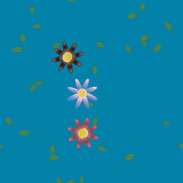 Flores Simples Con Hojas Verdes Composición Libre Ilustración Vectorial — Vector de stock