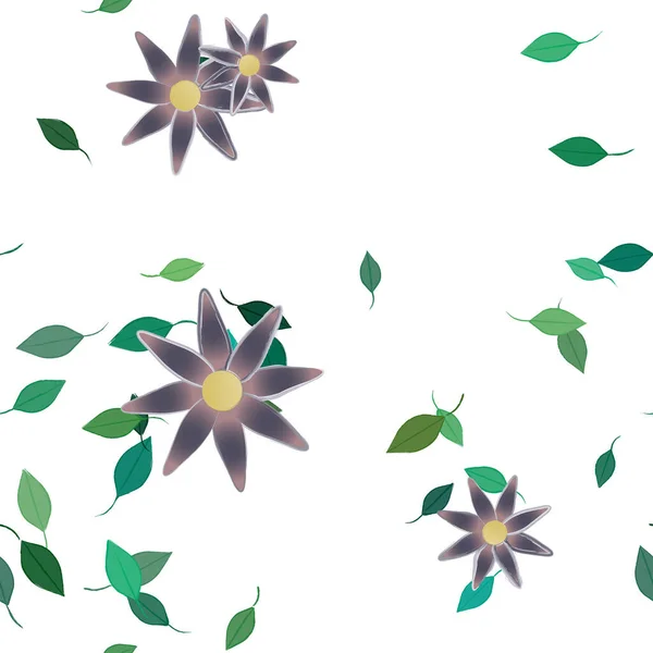 Eenvoudige Bloemen Met Groene Bladeren Vrije Samenstelling Vector Illustratie — Stockvector