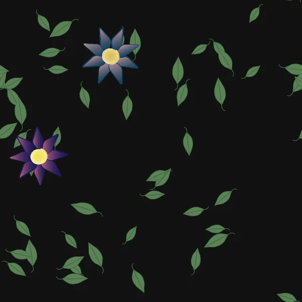 Modèle Vectoriel Avec Des Fleurs Colorées Simples Des Feuilles Vertes — Image vectorielle