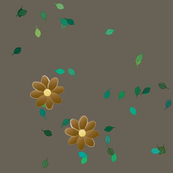 Modèle Vectoriel Avec Des Fleurs Colorées Simples Des Feuilles Vertes — Image vectorielle