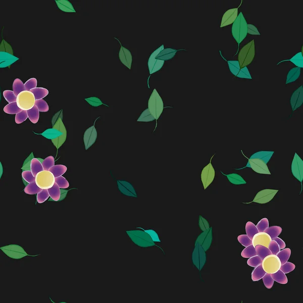 Belle Composition Avec Des Fleurs Colorées Simples Des Feuilles Vertes — Image vectorielle