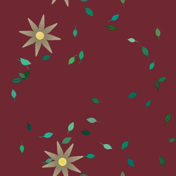 Plantilla Vector Con Flores Coloridas Simples Hojas Verdes — Archivo Imágenes Vectoriales