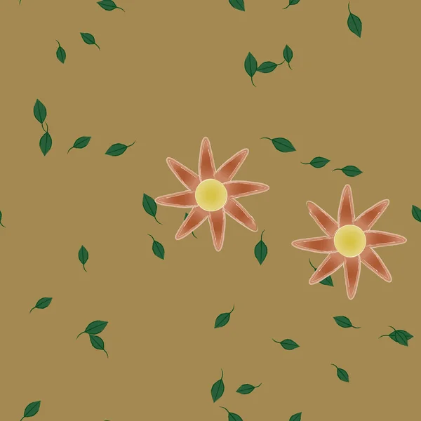 Fleurs Colorées Feuilles Vertes Arrière Plan Illustration Vectorielle — Image vectorielle