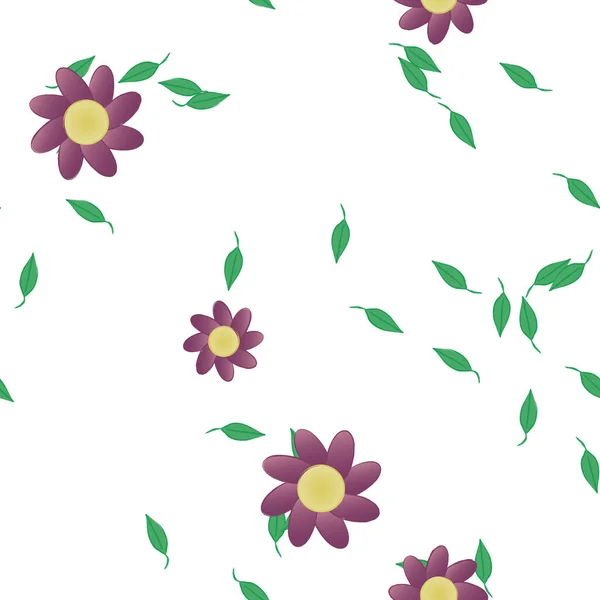 Composição Design Com Flores Simples Folhas Verdes Ilustração Vetorial — Vetor de Stock