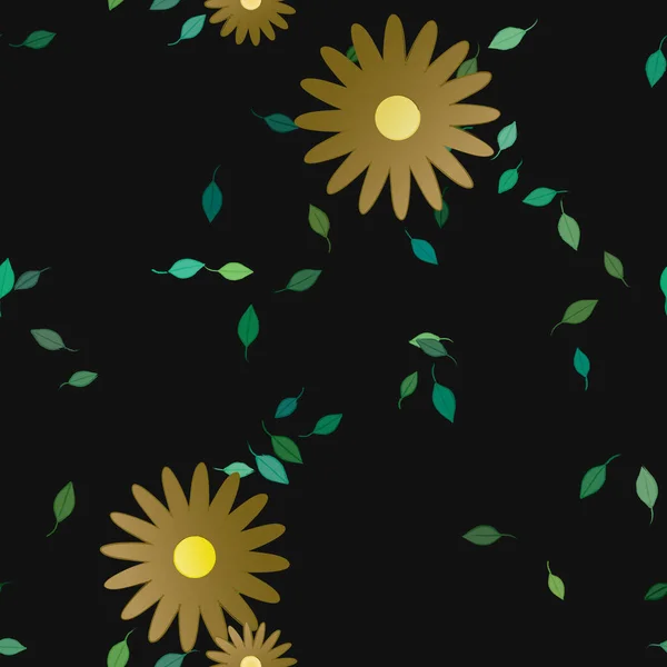 Hermosa Composición Con Flores Colores Simples Hojas Verdes Fondo Ilustración — Vector de stock