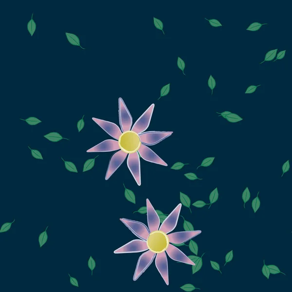 Composition Design Avec Fleurs Simples Feuilles Vertes Illustration Vectorielle — Image vectorielle