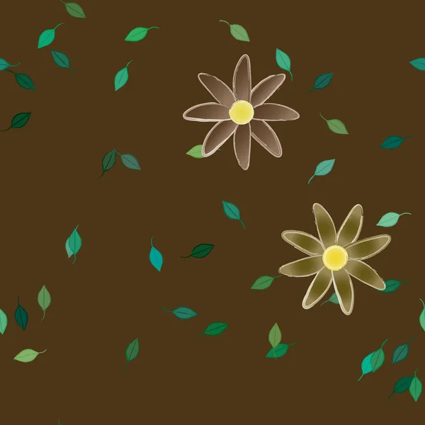 Composición Diseño Con Flores Simples Hojas Verdes Ilustración Vectorial — Vector de stock