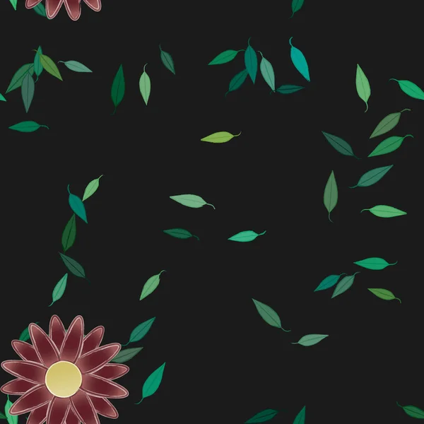 Hermosa Composición Con Flores Colores Simples Hojas Verdes Fondo Ilustración — Archivo Imágenes Vectoriales